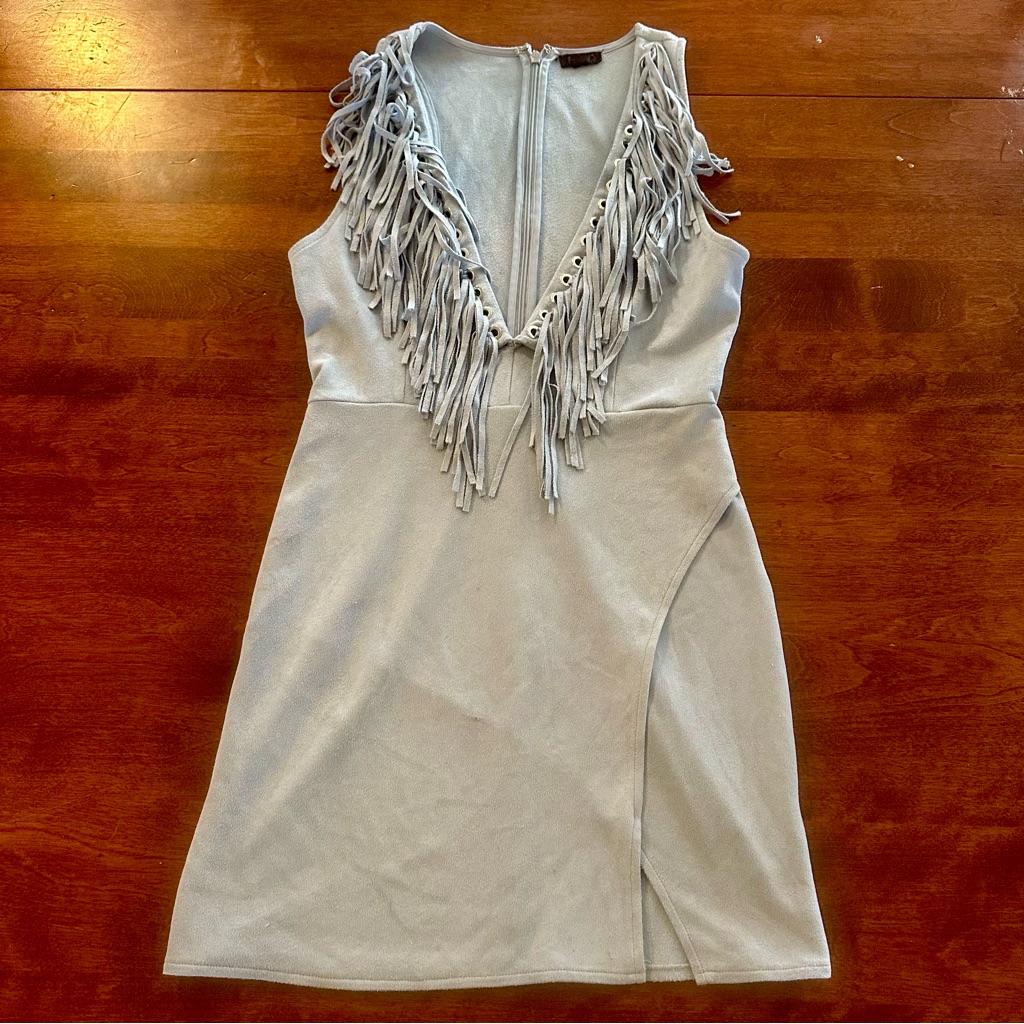 Nbd Light Blue Fringe Mini Dress